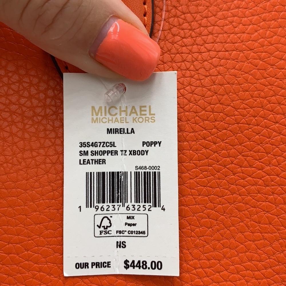Michael Kors Mirella Small Pebbled Leather Crossbody Top Zip XBODY Bag Poppy NWT - Picture 15 of 15